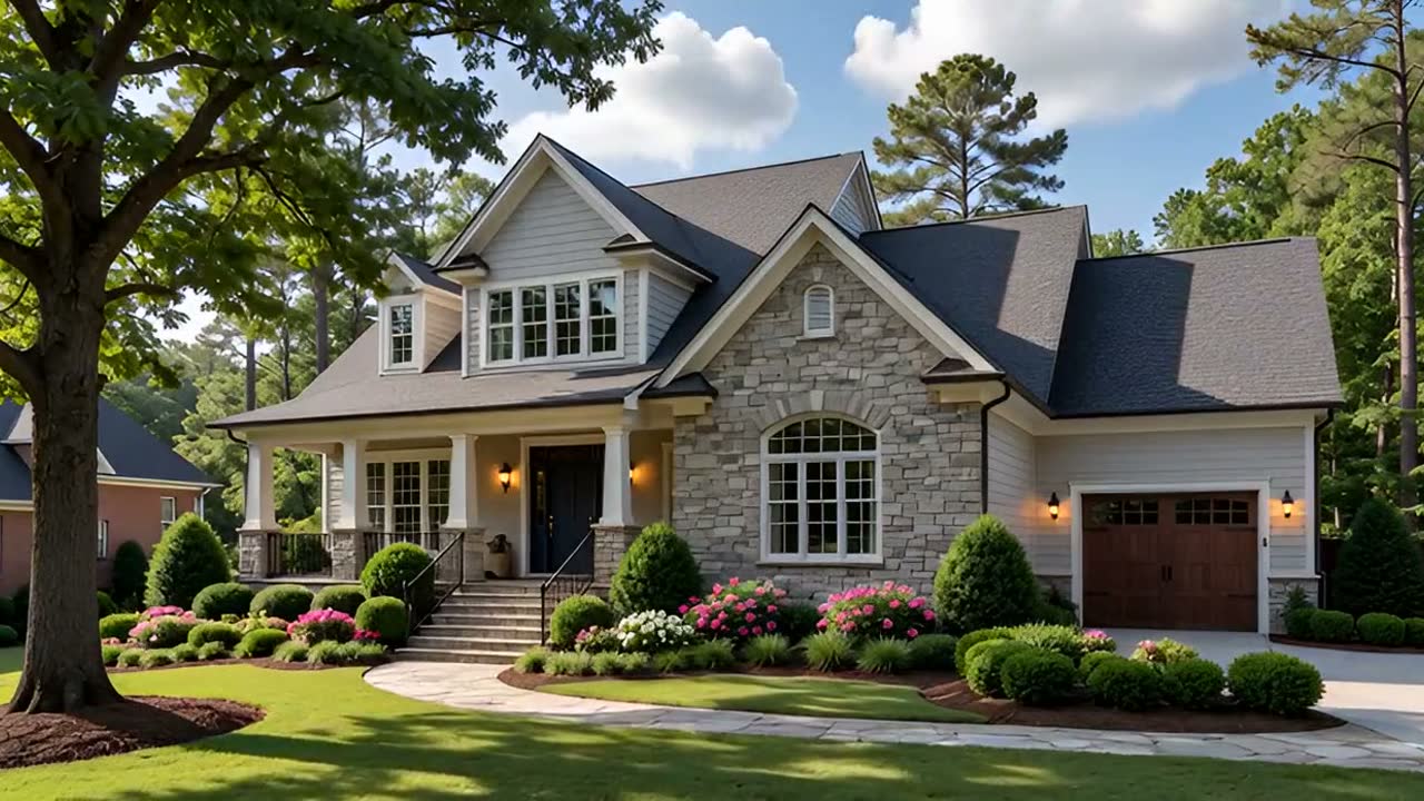 A stone and siding home photographed in daylight